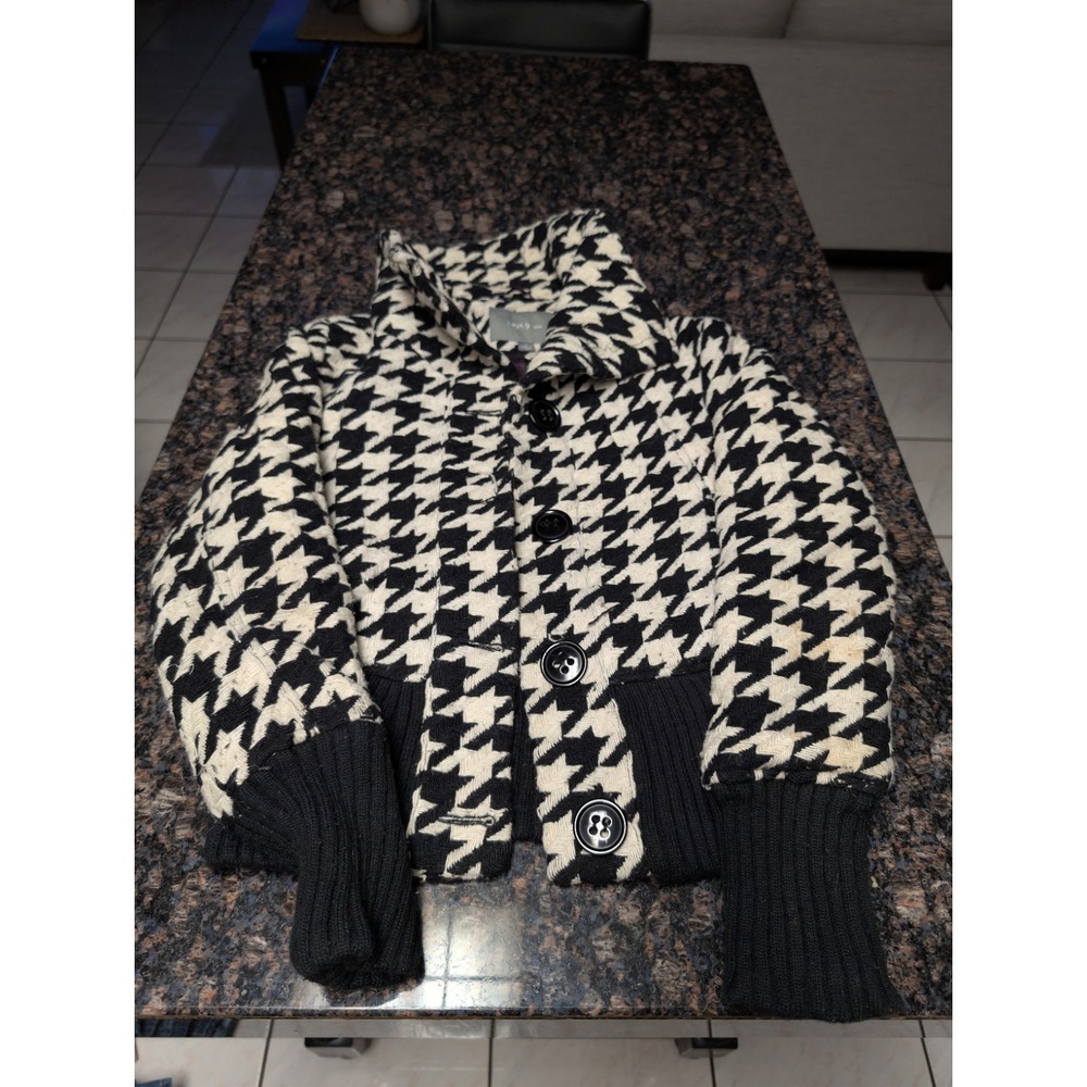 Apt. 9 Houndstooth Black & White Tweed Wool Coat Jacket Size M,‎ MSRP $180
